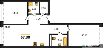 Планировка двухкомнатной(квартира) площадью 67.3 квадратных метров в ЖК “ЖК Дом А”