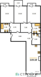 Планировка трехкомнатной(квартира) площадью 119.1 квадратных метров в ЖК “Квартал Тишинский Бульвар”