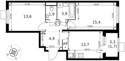 Планировка двухкомнатной(квартира) площадью 58.4 квадратных метров в ЖК “ЖК 1-й Химкинский (Первый Химкинский)”