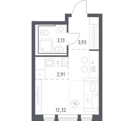 Планировка студии(квартира) площадью 22.29 квадратных метров в ЖК “ЖК Квартал Авиаторов”