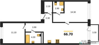 Планировка двухкомнатной(квартира) площадью 66.7 квадратных метров в “ЖК Дом А”
