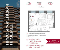 Планировка двухкомнатной(квартира) площадью 71.2 квадратных метров в “ЖК Преображенская Площадь”