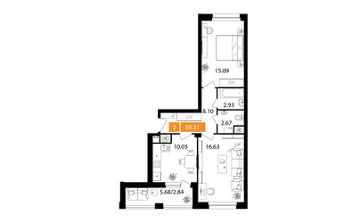 Планировка двухкомнатной(квартира) площадью 58.3 квадратных метров в ЖК “ЖК Планерный Квартал”