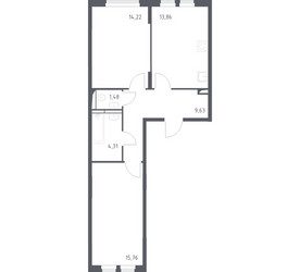 Планировка двухкомнатной(квартира) площадью 58.6 квадратных метров в ЖК “ЖК Остафьево”