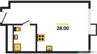 Планировка студии(квартира) площадью 27.9 квадратных метров в “ЖК Сиреневый парк”