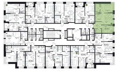 Планировка трехкомнатной(квартира) площадью 54 квадратных метров в ЖК “ЖК Пушкино Град”