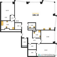 Планировка трехкомнатной(квартира) площадью 186.1 квадратных метров в “ЖК High Life (Хай Лайф)”