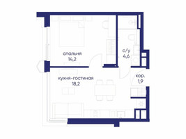 Планировка однокомнатной(квартира) площадью 38.92 квадратных метров в “ЖК Остров”