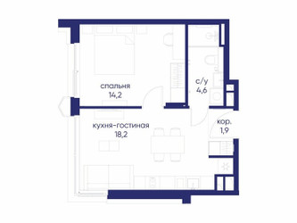 Планировка однокомнатной(квартира) площадью 38.92 квадратных метров в ЖК “ЖК Остров”