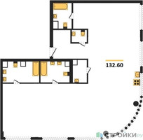 Планировка 4+ комнатной(квартира) площадью 132.4 квадратных метров в “ЖК River Park Кутузовский (Ривер Парк Тауэрс)”