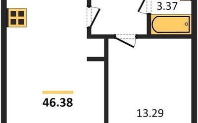 Планировка однокомнатной(апартаменты) площадью 46.38 квадратных метров в ЖК “ЖК Пятницкое 58 (Перец)”