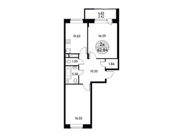 Планировка двухкомнатной(квартира) площадью 62.84 квадратных метров в “ЖК Солнечная долина (Щёлково)”