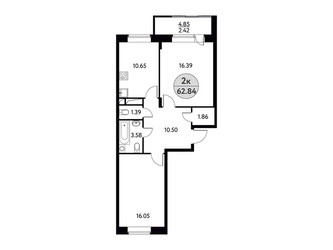Планировка двухкомнатной(квартира) площадью 62.84 квадратных метров в ЖК “ЖК Солнечная долина (Щёлково)”