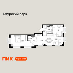 Планировка двухкомнатной(квартира) площадью 66.9 квадратных метров в ЖК “ЖК Амурский парк”