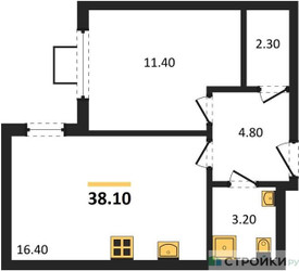 Планировка однокомнатной(квартира) площадью 38.1 квадратных метров в ЖК “ЖК Лучи-2”