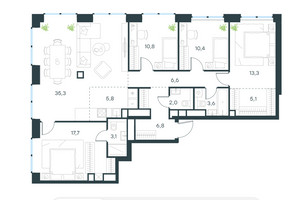 Планировка 4+ комнатной(квартира) площадью 120.5 квадратных метров в “ЖК Level Звенигородская”