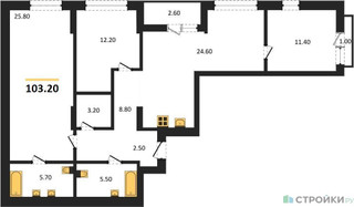 Планировка трехкомнатной(квартира) площадью 103.2 квадратных метров в “ЖК Первый квартал”
