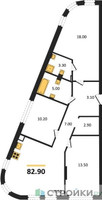 Планировка трехкомнатной(квартира) площадью 82.9 квадратных метров в “ЖК Шагал”
