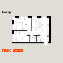 Планировка двухкомнатной(квартира) площадью 55 квадратных метров в ЖК “ЖК Полар”