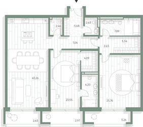 Планировка двухкомнатной(квартира) площадью 142.38 квадратных метров в ЖК “Фамильный дом Люче”