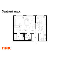 Планировка двухкомнатной(квартира) площадью 51.3 квадратных метров в “ЖК Зеленый парк”