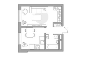 Планировка однокомнатной(квартира) площадью 32.96 квадратных метров в “ЖК Живописный”