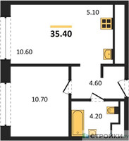 Планировка однокомнатной(квартира) площадью 35.4 квадратных метров в “Жилые кварталы Белый Град”