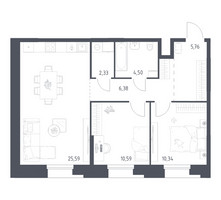 Планировка двухкомнатной(апартаменты) площадью 65.49 квадратных метров в “ЖК Апарт-отель Тропарево парк”