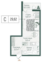 Планировка студии(квартира) площадью 31.44 квадратных метров в “ЖК Рига Хиллс”