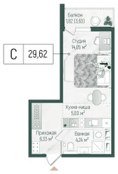 Планировка студии(квартира) площадью 31.44 квадратных метров в ЖК “ЖК Рига Хиллс”