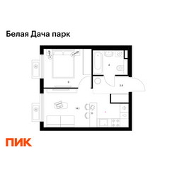Планировка однокомнатной(квартира) площадью 30.9 квадратных метров в ЖК “ЖК Белая Дача парк”