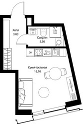 Планировка студии(квартира) площадью 25.3 квадратных метров в ЖК “Мультиквартал СИТИДЗЕН”