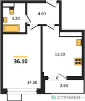 Планировка однокомнатной(квартира) площадью 36.1 квадратных метров в “ЖК Родные кварталы”