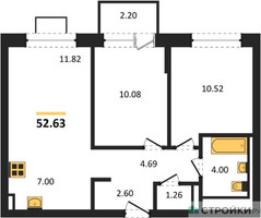 Планировка двухкомнатной(квартира) площадью 52.63 квадратных метров в “ЖК Богдановский Лес”