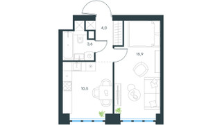 Планировка однокомнатной(квартира) площадью 33.9 квадратных метров в “ЖК Левел Южнопортовая”