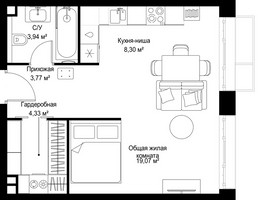 Планировка студии(квартира) площадью 39.41 квадратных метров в “Архитектурный проект Мыс”