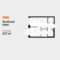 Планировка однокомнатной(квартира) площадью 37.7 квадратных метров в “ЖК Зеленый парк”