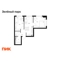 Планировка двухкомнатной(квартира) площадью 49.3 квадратных метров в “ЖК Зеленый парк”