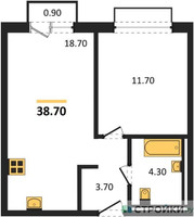 Планировка однокомнатной(квартира) площадью 38.7 квадратных метров в “ЖК Равновесие”