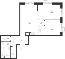 Планировка двухкомнатной(квартира) площадью 65.8 квадратных метров в “ЖК Форевиль”