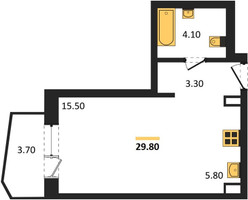 Планировка студии(квартира) площадью 29.8 квадратных метров в “ЖК "Коллекция"”