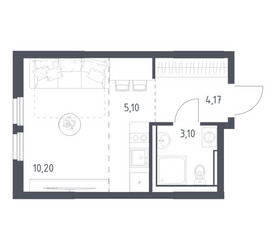 Планировка студии(квартира) площадью 22.57 квадратных метров в ЖК “ЖК Пригород Лесное”