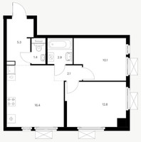 Планировка двухкомнатной(квартира) площадью 51.1 квадратных метров в “Ярославский квартал”