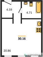 Планировка студии(апартаменты) площадью 30.16 квадратных метров в “ЖК Insider (Инсайдер)”