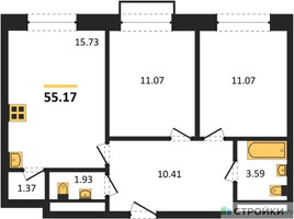 Планировка двухкомнатной(квартира) площадью 55.17 квадратных метров в “ЖК Квартал Румянцево (МелиСад)”