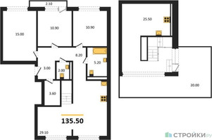Планировка трехкомнатной(квартира) площадью 135.5 квадратных метров в “ЖК Первый квартал”
