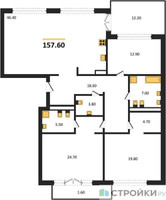 Планировка трехкомнатной(квартира) площадью 157.6 квадратных метров в “ЖК Vnukovo Country Club (Внуково Кантри Клаб)”
