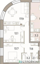 Планировка двухкомнатной(квартира) площадью 56.8 квадратных метров в ЖК “ЖК ЗИЛАРТ”