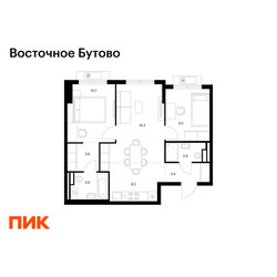 Планировка двухкомнатной(квартира) площадью 58.2 квадратных метров в ЖК “ЖК Восточное Бутово”