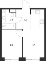 Планировка однокомнатной(квартира) площадью 33.7 квадратных метров в “ЖК Форевиль”